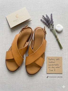 Cozy Cabin Women’s Tan Crisscross Slingback Sandals